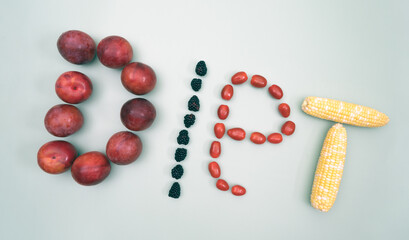 Various Foods that are Perfect for the Diet or
healthy food on green pastel background.