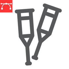 Crutches glyph icon, disability and equipment, crutch sign vector graphics, editable stroke solid icon, eps 10.