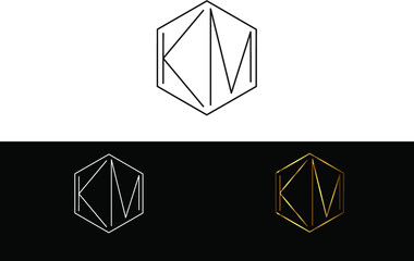 KM hexagon Shape minimalist  logo Design