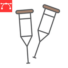 Crutches color line icon, disability and equipment, crutch sign vector graphics, editable stroke filled outline icon, eps 10.