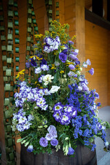 Flowers restaurant decoration for weddind table of newlyweds celebration