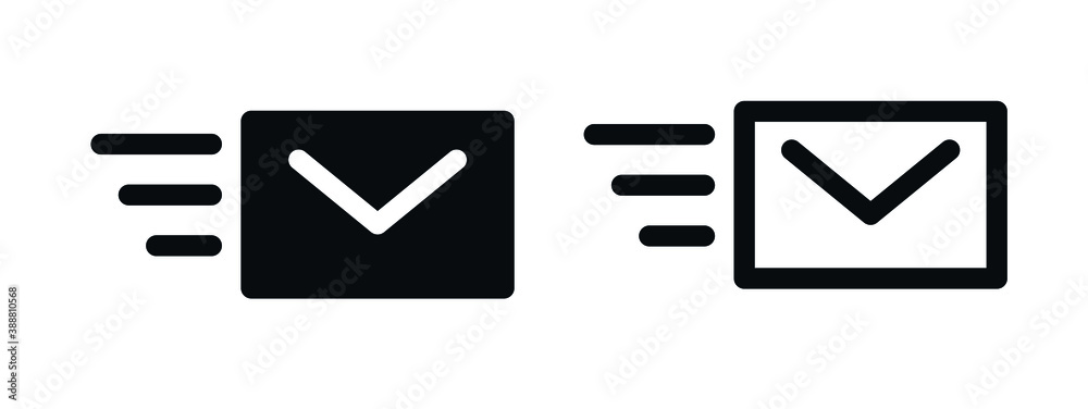 Aufkleber send message symbol, mail send icon, mail envelope fast delivery, speed message logo symbol