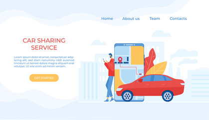 Fototapeta na wymiar Car sharing concept. Mobile application. Vector illustration.