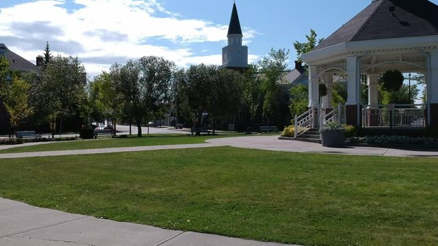 Inverness Square at a Gazebo in the Inverness Town suburb in Calgary that's a replica town community with common American towns for Weddings & romantic movie set style mobile dixie girls of Alabama