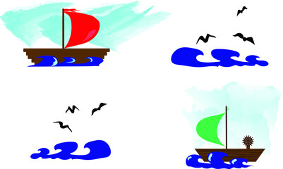 Vector illustration on a marine theme, made in the style of children's drawings.