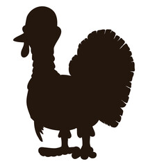 Isolated Dark Silhouette of Domestic Turkey, Vector Illustration