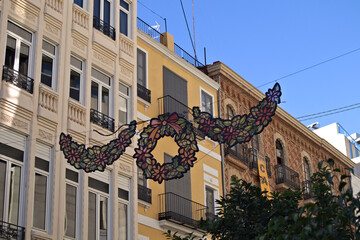 Detail of a luminaire in a central street in Valencia (Spain)