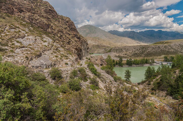 Fototapeta na wymiar A beautiful Katun river in Altai mountains