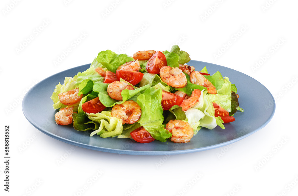 Canvas Prints Shrimp caesar salad with lettuce and tomatoes isolated on white background.