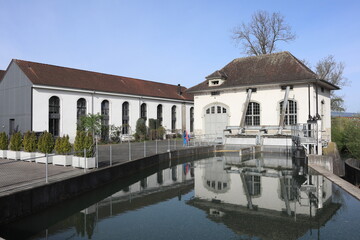 Gemeinde Cham, Kanton Zug (ZG)/ Switzerland - April 19 2020: former weaving mill and spinning company in Hagendorn, Cham, Switzerland