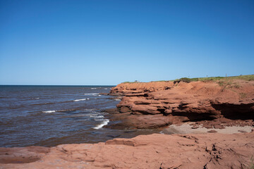 Beautiful ocean on a sunny day at Cavendish Beach in Prince Edward Island, Canada