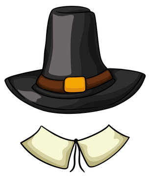 Traditional Pilgrim's Costume with Hat and Collar, Vector Illustration