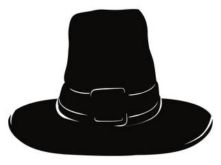 Pilgrim Hat Silhouette Isolated over White Background, Vector Illustration