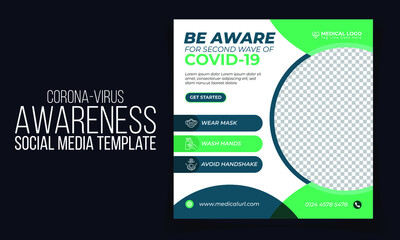 Corona virus or covid-19 Social Media Post. Awareness Social Media post for covid-19. Stay Safe Social Media Post Template.