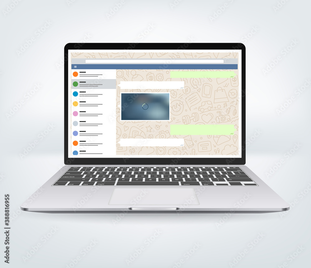 Poster Vector notebook with messenger application on the screen. Photoreal mockup. Template for a content