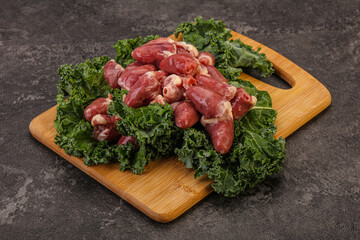 Raw chicken hearts for cooking