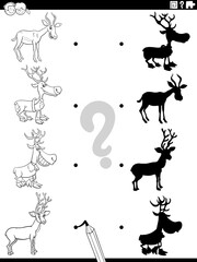 shadow task with cartoon horned animals coloring book page