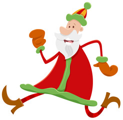 running Santa Claus cartoon character on Christmas time