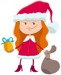 little girl in Santa Claus costume cartoon character