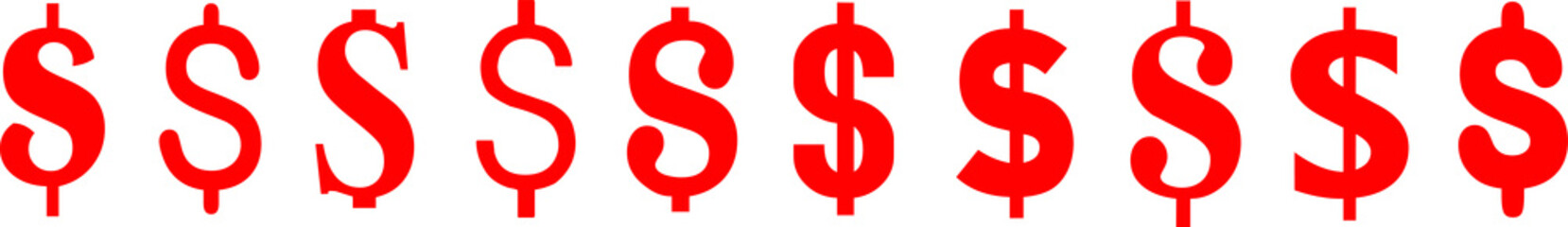 Dollar $ sign red symbol sale discount icons vector illustration