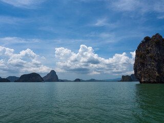 Beautiful sea with islands and white clouds.