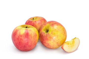 Whole and sliced ​​apples on isolated white background