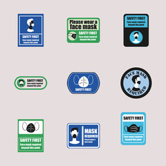 Mask required in road signs set of symbols vector design