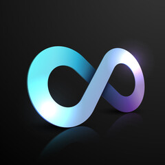 Neon color infinity sign on black background