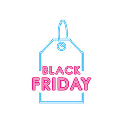 black friday design with price tag icon, colorful neon design