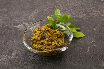 Green sauce pesto with basil