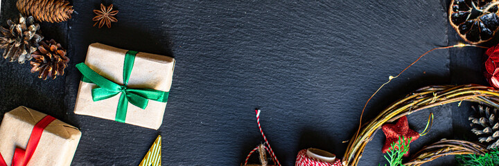 christmas background gift new year tree decoration
gift festive table holidays party new year serving size top view copy space for text food background rustic