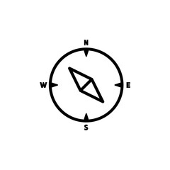Compass flat icon with North, South, East and West indicated. Navigation vector illustration isolated on white