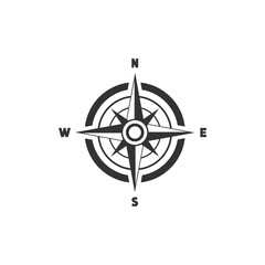 Compass flat icon with North, South, East and West indicated. Navigation vector illustration isolated on white