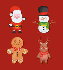 christmas characters icon set, colorful design