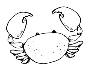linear black line drawing crab minimal cartoon cute. art sea animal isolated on white background