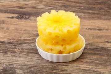 Sweet pineapple rings in the bowl