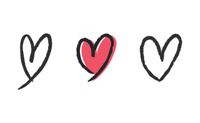 Hand drawn hearts, love icon symbols. Heart doodles. Hand drawn valentine's day design.