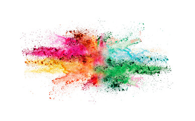 Colorful powder explosion on white background. Colored cloud. Colorful dust explode.