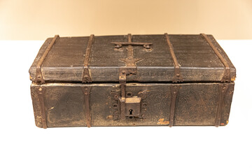 old wooden box with key, it is a mini trunk
