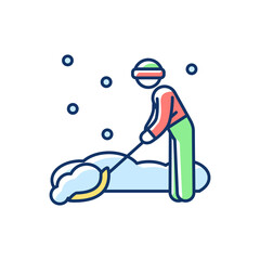 Snow removal job RGB color icon. Snow plow operator. Clearing residential streets or trails. Snowfall. Seasonal employment. Snowplower duty. Sweeping. Landscaping. Isolated vector illustration