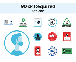 Mask required in road signs icons group vector design