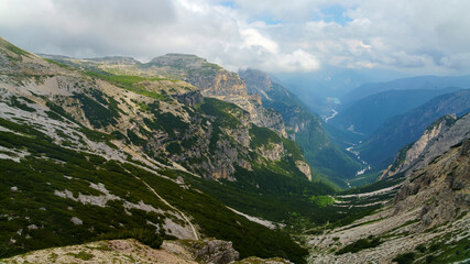The road to Tre Cime di Lavaredo, Dolomites, at summer