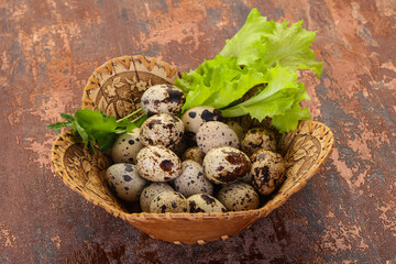 Quail eggs in the basket