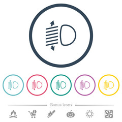 Headlight level adjustment flat color icons in round outlines