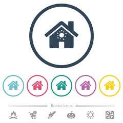 Home quarantine flat color icons in round outlines