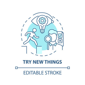 Try new things concept icon. Boosting creative thinking tips. Need to get familiar something different idea thin line illustration. Vector isolated outline RGB color drawing. Editable stroke