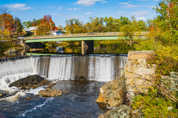 the dam and waterfalls on the Missisquoi River at Enosburg Falls, Vermont 
