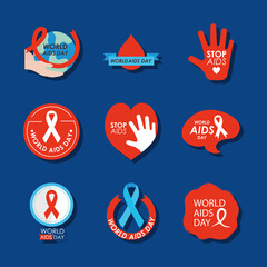 world aids day designs icon set, flat style