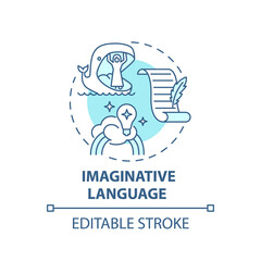 Imaginative language concept icon. Creative writing elements. Interesting description that appeals idea thin line illustration. Vector isolated outline RGB color drawing. Editable stroke