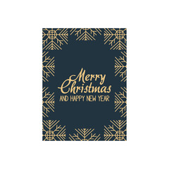 Merry christmas minimalist card with decorative frame of snowflakes, colorful design